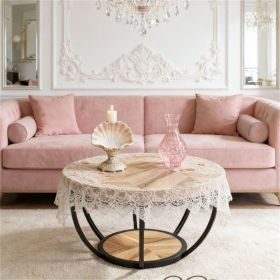 Wooden coffee table, round table, central cocktail table with storage space, side table