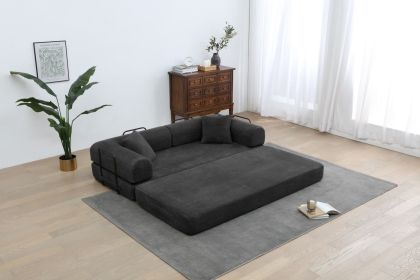 Foldable Sofa Bed, 77.9'' Folding Floor Couch, Compressed Convertable Sleeper Sofa, Memory Foam Couch with Pillow Back Support Armrest (Color: Black)